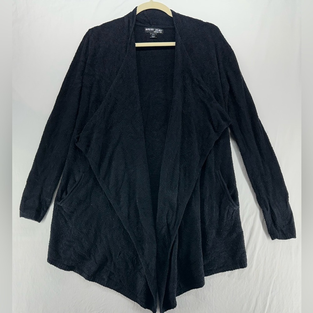 Barefoot Dreams Cozychic Lite Bamboo Black Open Cardigan Loungewear Cozy S/M